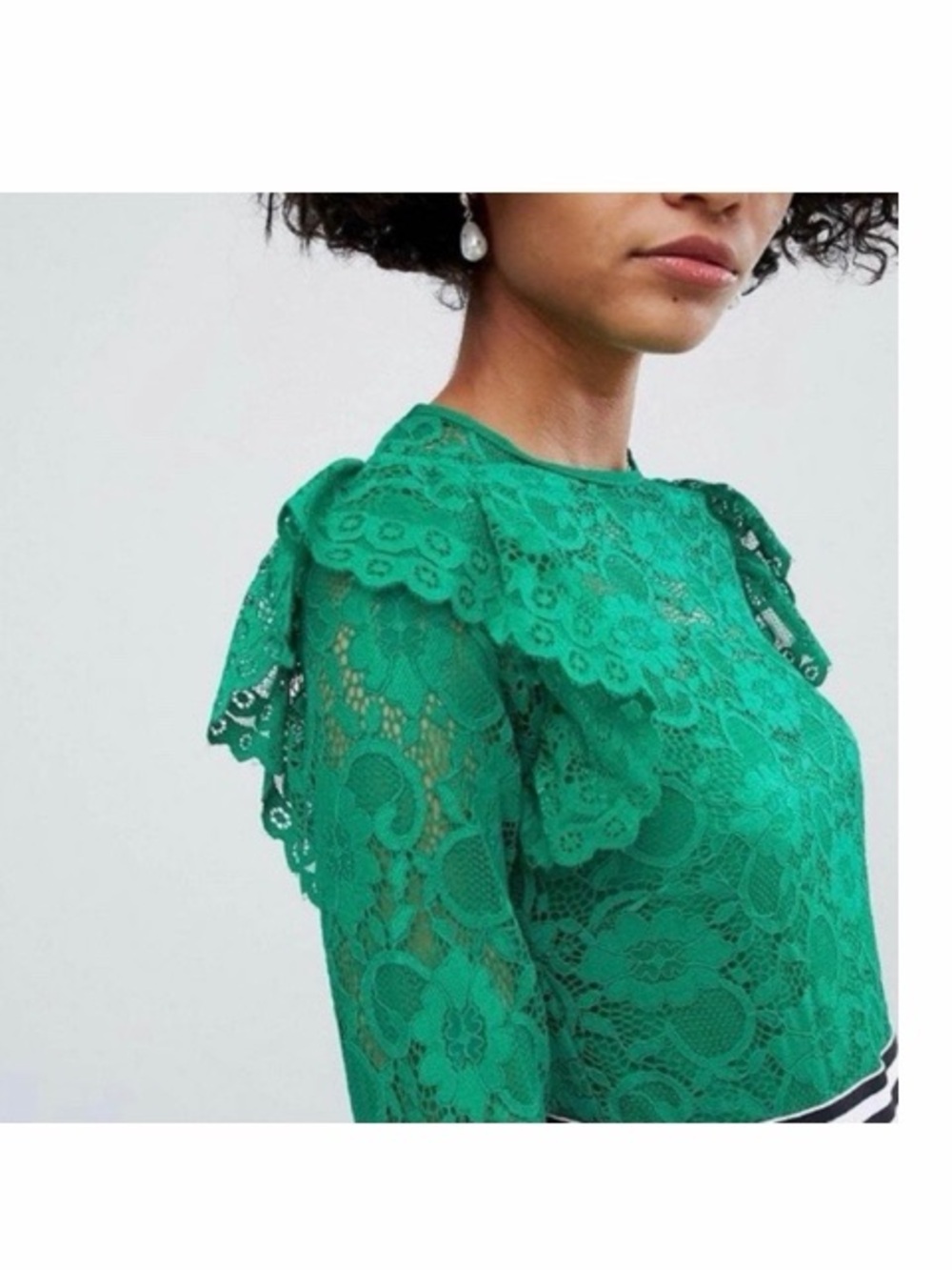 ASOS Midi Length Tea Ruffle Dress In Green - Picture 7 of 8